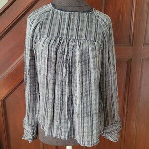 Lucky Brand Womens Medium Gray & Navy Striped Long Sleeve Blouse